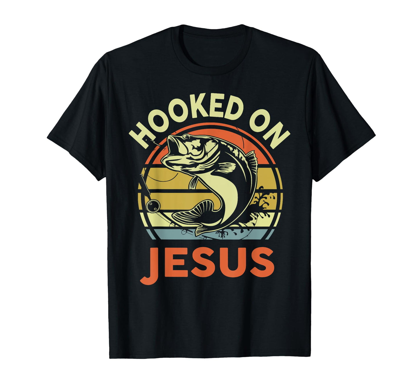 Mens Hooked on Jesus Christian Funny I You Love Bass Fishing T-Shirt