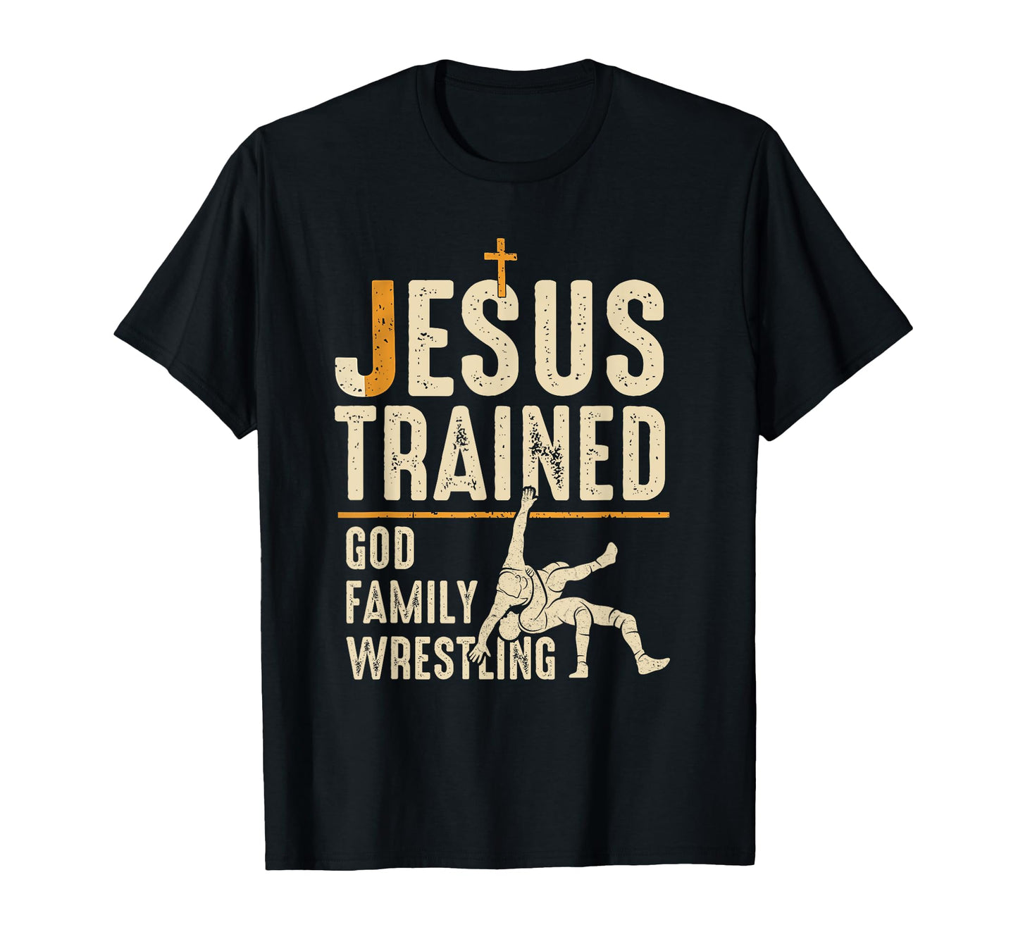 Jesus Trained God Family Wrestling Christian Unisex-Adults Black Small Christian Wrestling T-Shirt