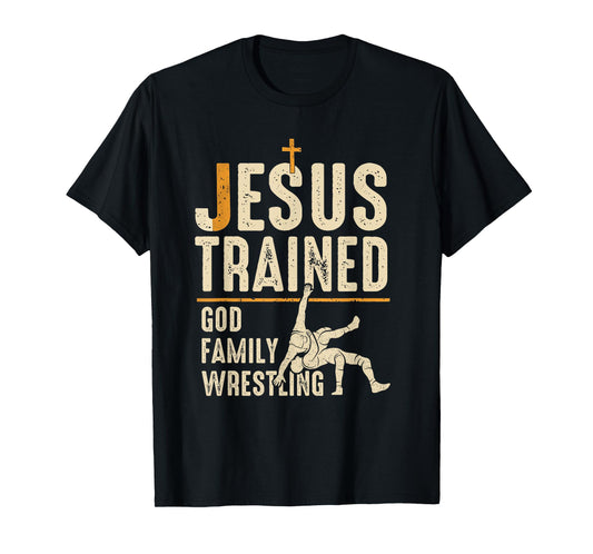Jesus Trained God Family Wrestling Christian Unisex-Adults Black Small Christian Wrestling T-Shirt