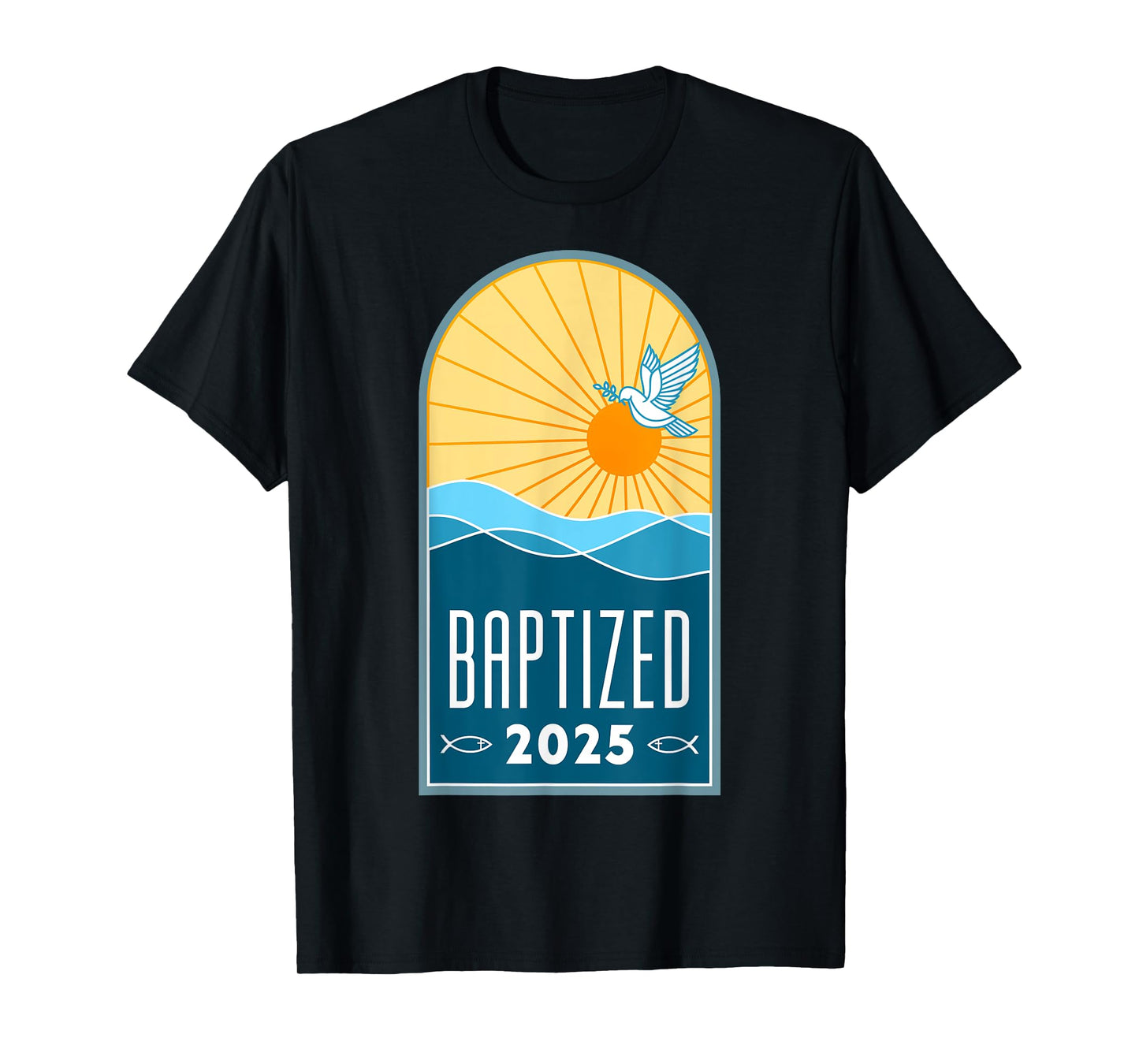 Christian Baptism Sunrise Line Art Baptized 2025 Religious T-Shirt
