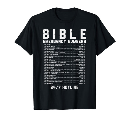 Bible Emergency Numbers Verse God Jesus Faith Christian Gift T-Shirt