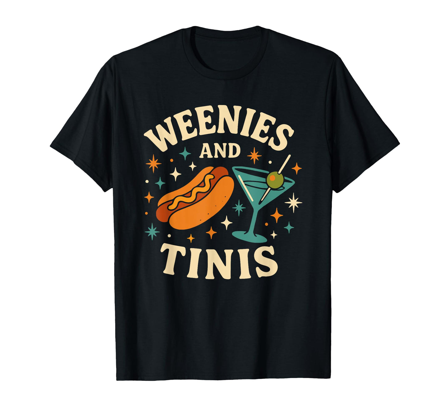 Weenies and Tinis Retro Hotdog Martini Party Art T-Shirt
