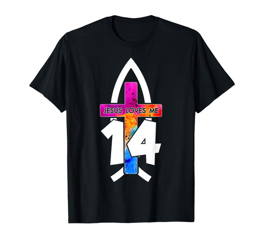 Jesus Loves ME 14 Religious 14 Years Jesus 14TH Birthday T-Shirt