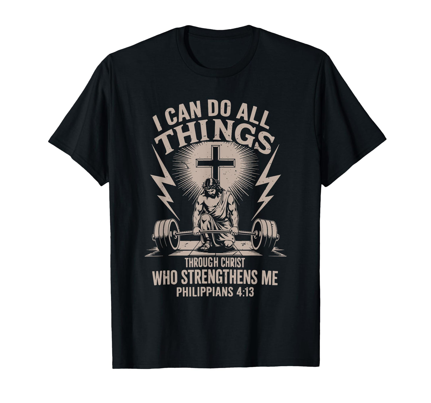 Can Do All Things Christian Workout Gym Weightlifting Cross T-Shirt