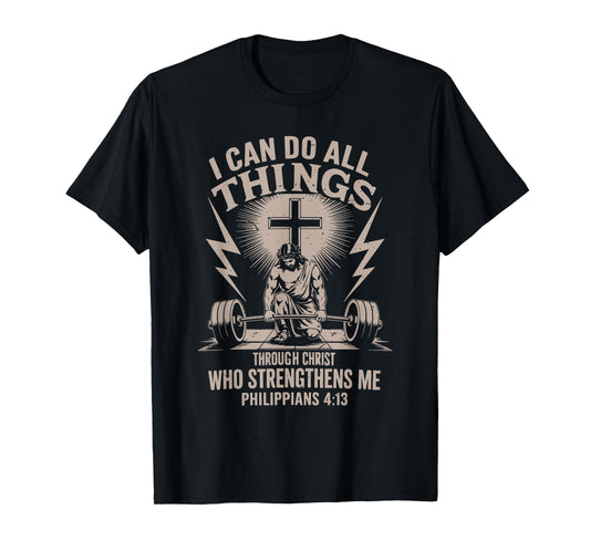 Can Do All Things Christian Workout Gym Weightlifting Cross T-Shirt