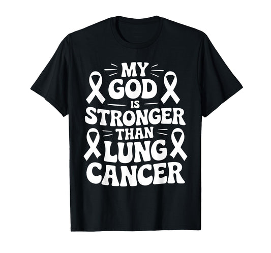 Lung Cancer Support God's Strength White Ribbon Awareness T-Shirt