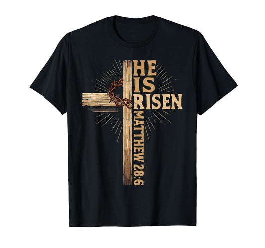 He Is Risen Christian Easter Jesus Religious Vintage Cross T-Shirt