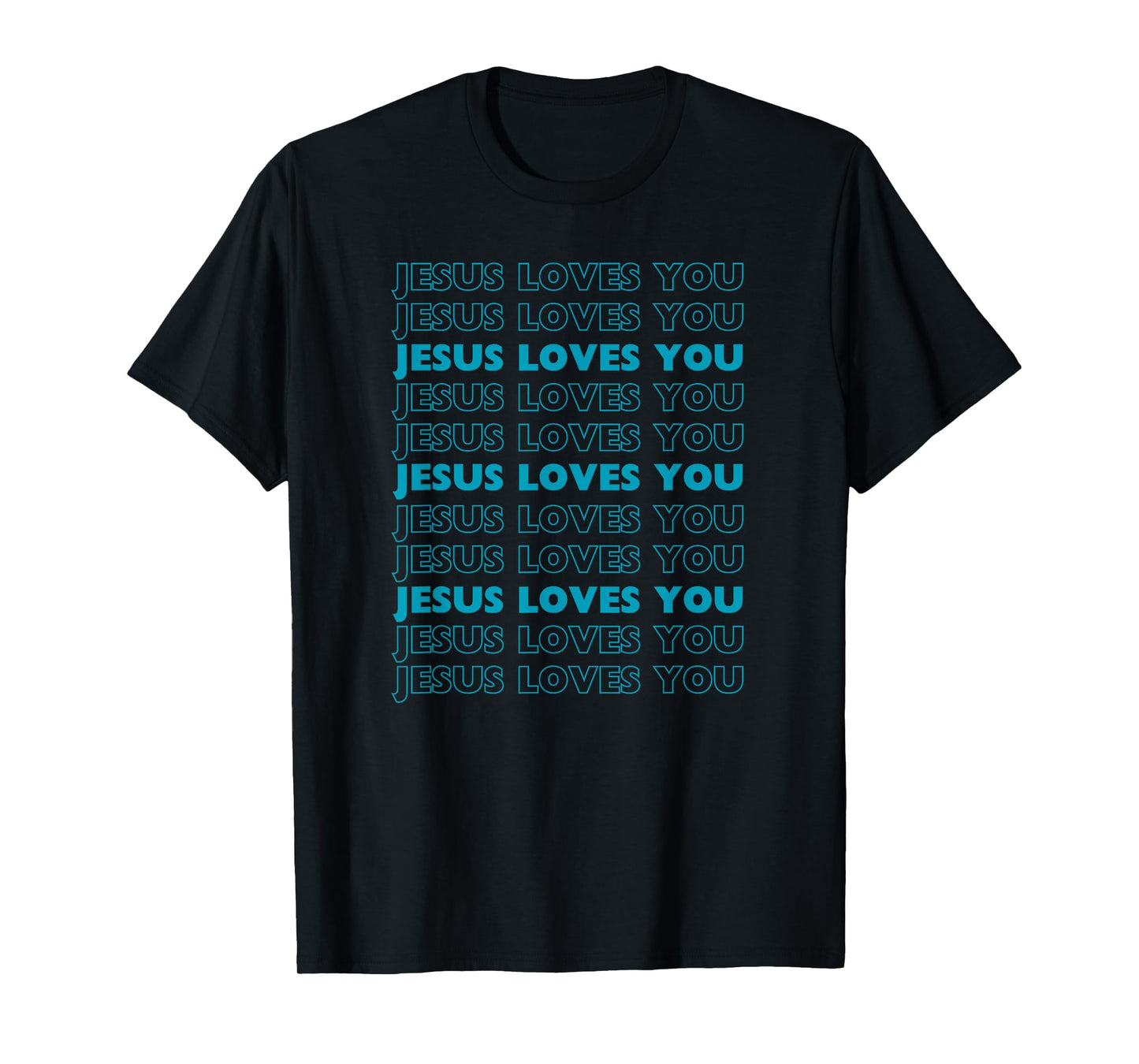 Jesus Loves You with aqua blue letters Christian T-Shirt