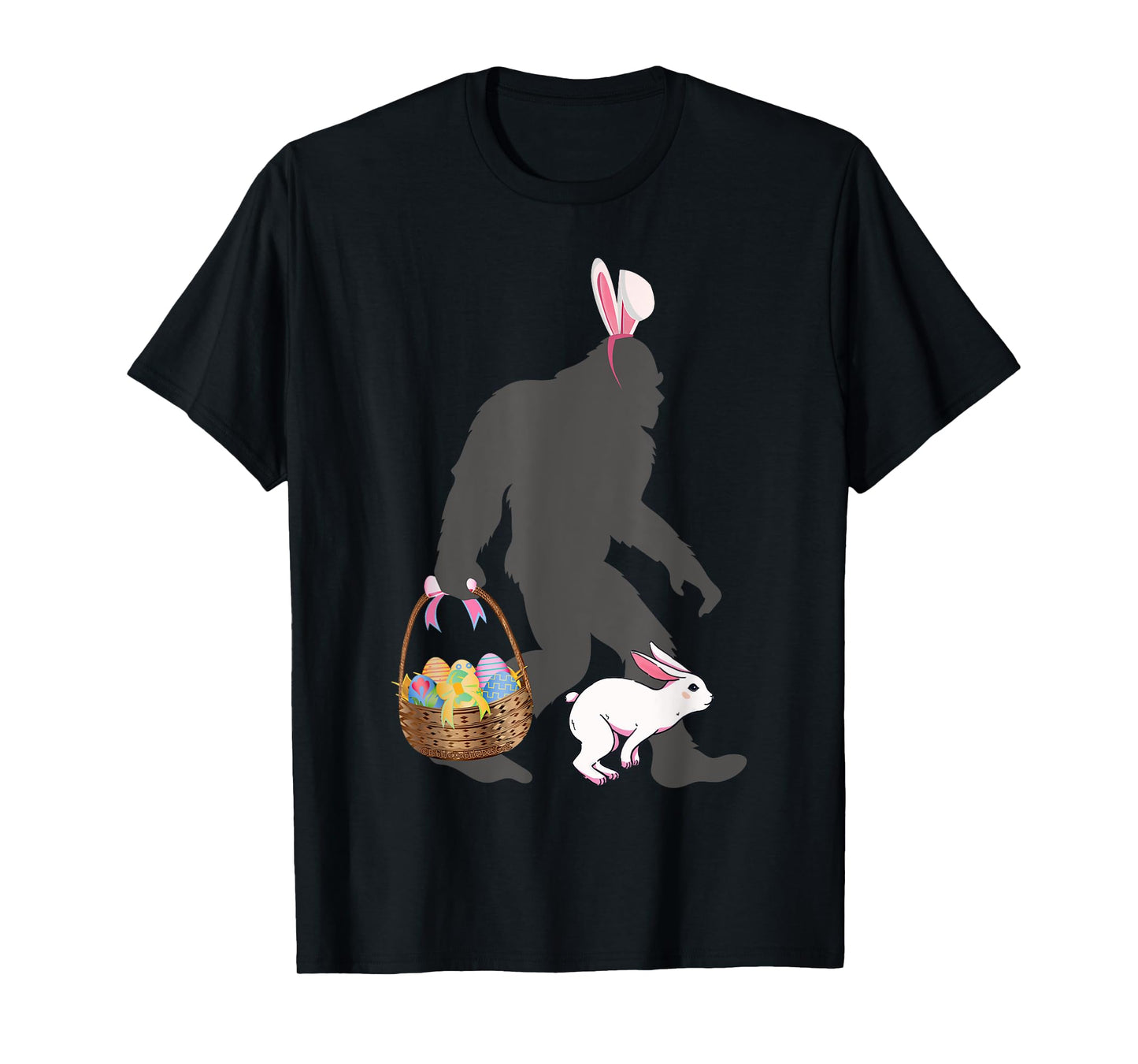 Funny Bigfoot with Easter Basket Bunny Rabbit Easter Bigfoot T-Shirt