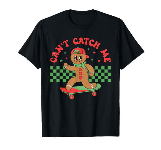 Can't Catch Me Retro Christmas Gingerbread Boy Xmas Kids T-Shirt