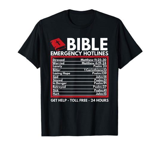 Bible Emergency Numbers - Funny Christian Bible & Jesus T-Shirt