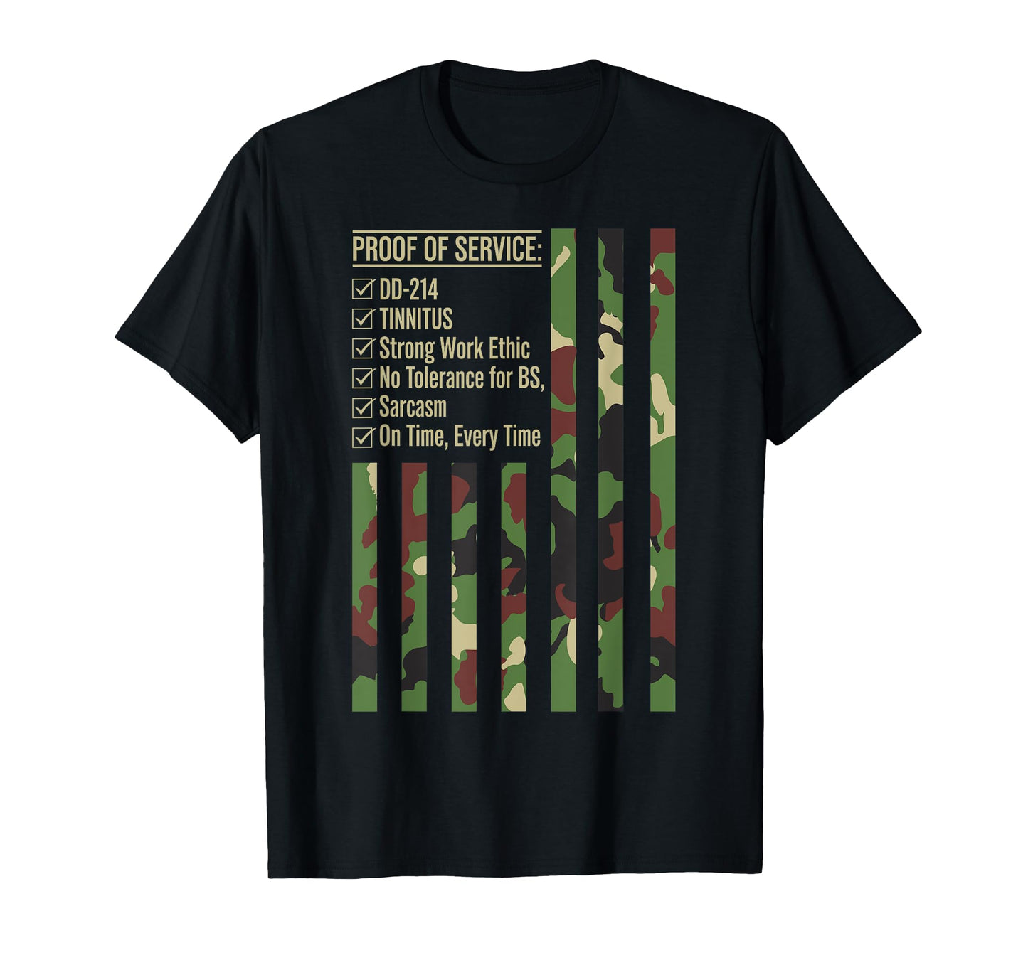 Proof of Service t shirt Camouflage Strip USA Flag DD-214 T-Shirt