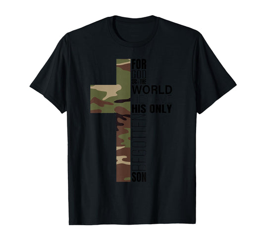 Green Camo Christian Cross Gifts Men John 3 16 Bible Verse Premium T-Shirt