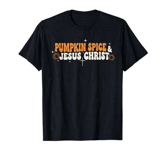 Pumpkin Spice and Jesus Christ Minimal Retro Autumn Faith T-Shirt
