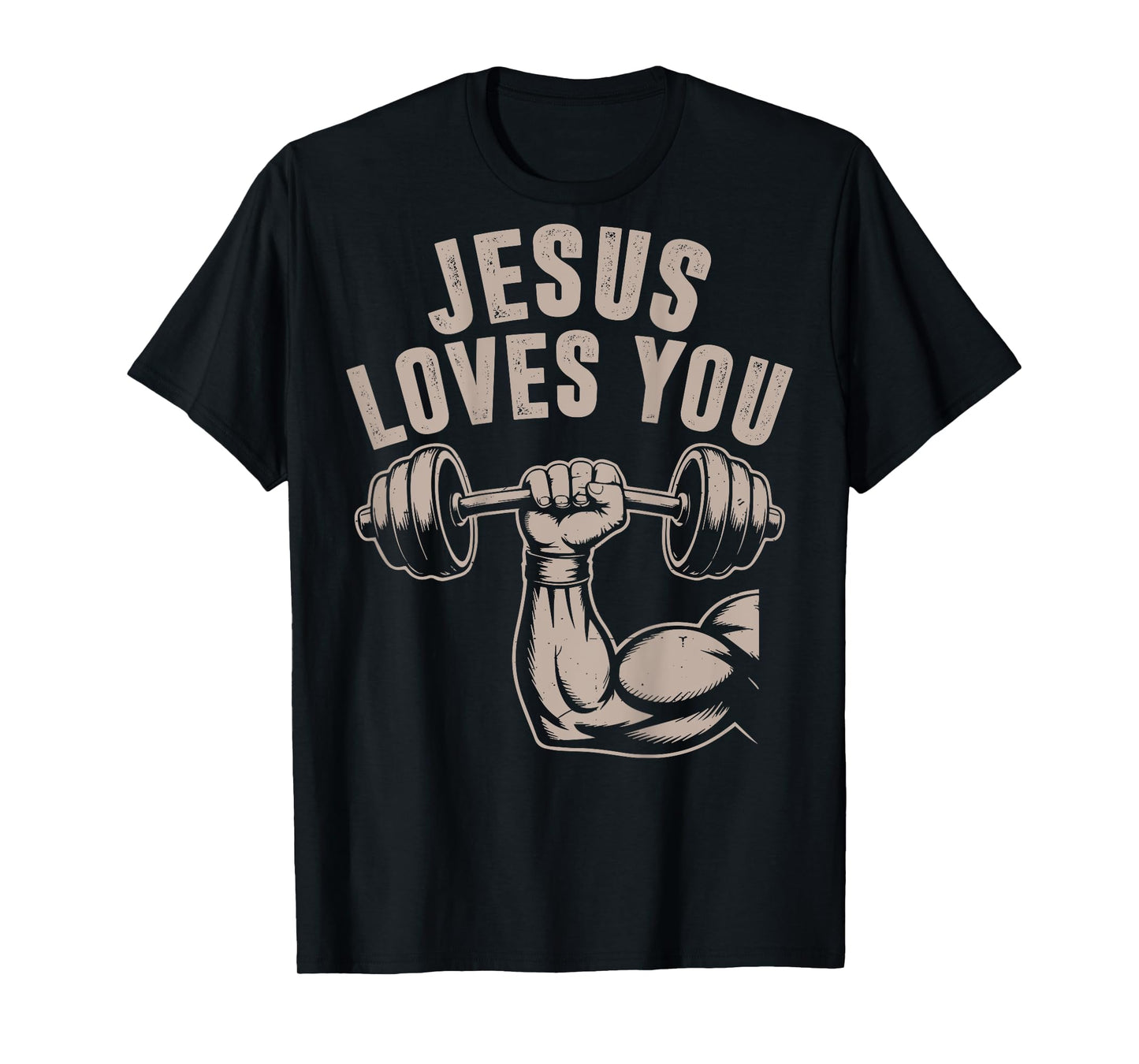 Jesus Loves You Funny Christian Workout Gym Barbell Cross T-Shirt
