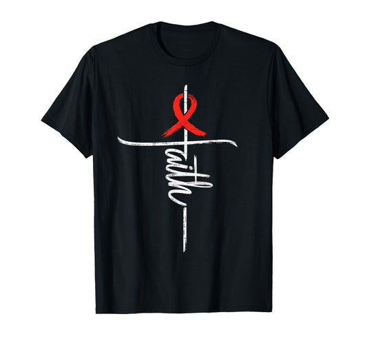 Faith Sepsis Awareness Cross Christian Religious Ribbon Red T-Shirt