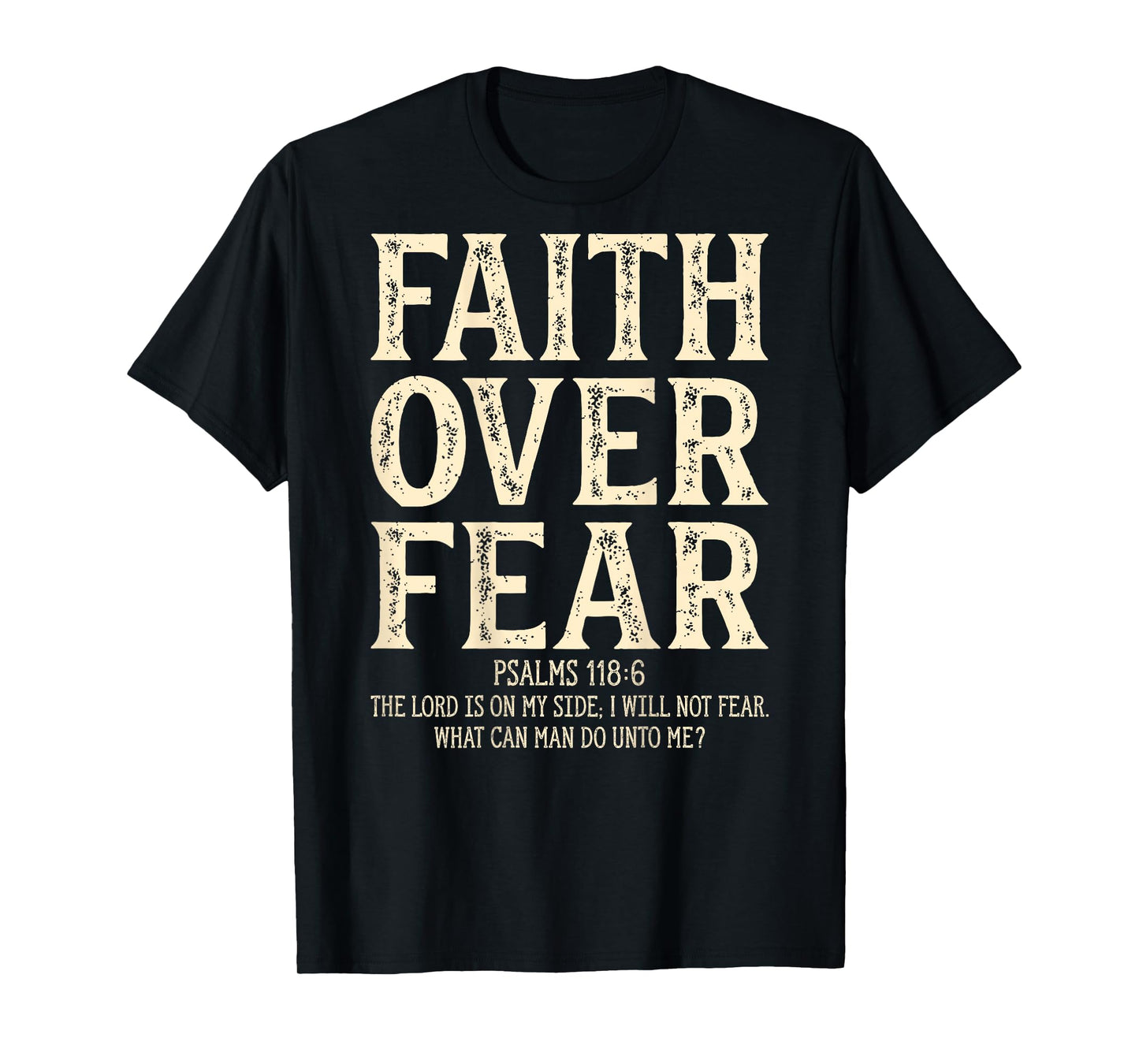 Vintage Retro by 4Do Limited Unisex Adult T-Shirt - Black - Small - Short Sleeve - Letter Print - Religion - Vintage - Multi-age, Multi-gender - Faith Over Fear Christian On Back