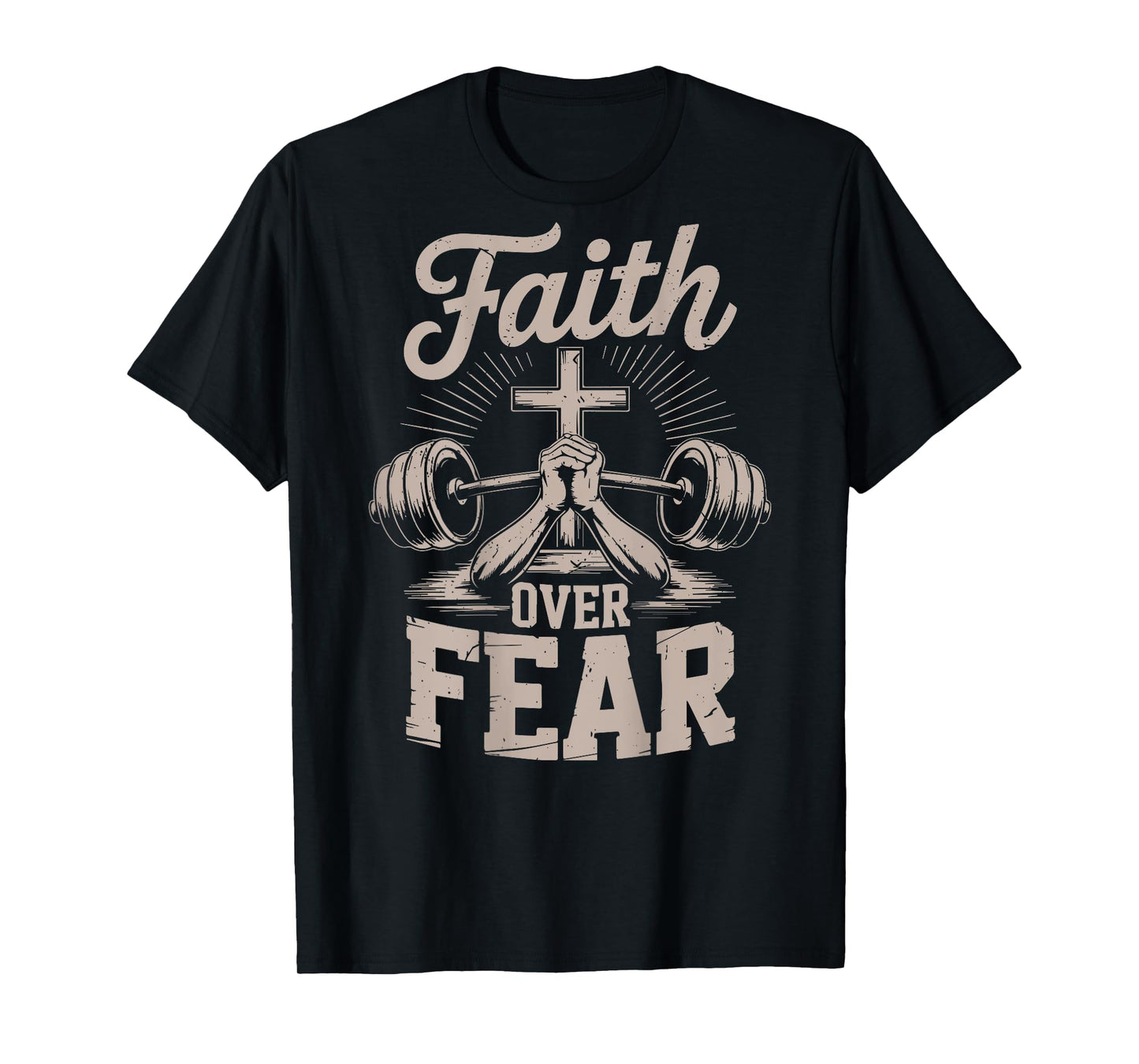 Men's Faith Over Fear Christian Gym Workout Graphic On Back T-Shirt