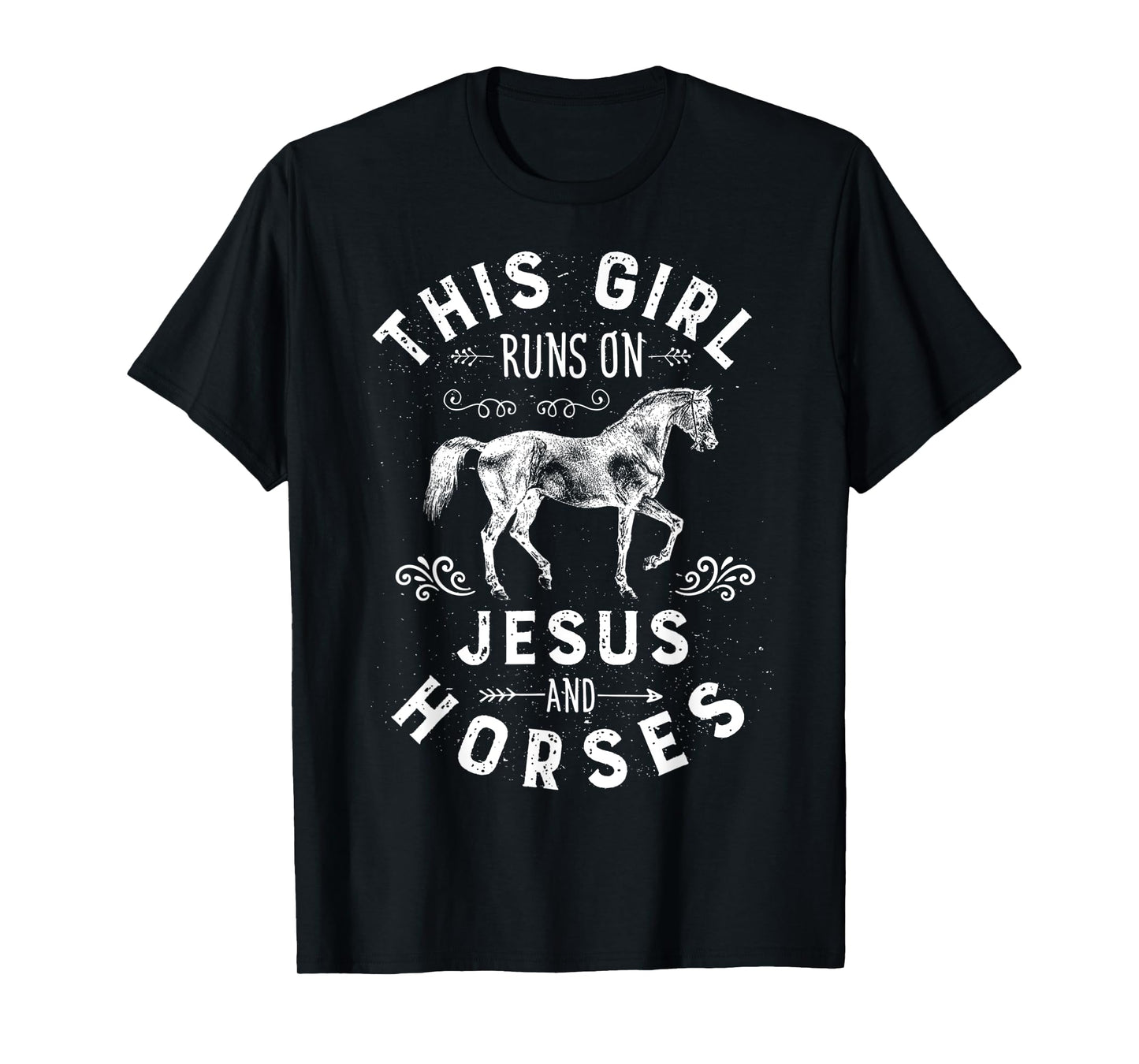 Vintage This Girl Runs On Jesus Shirt Horse Riding Racing T-Shirt