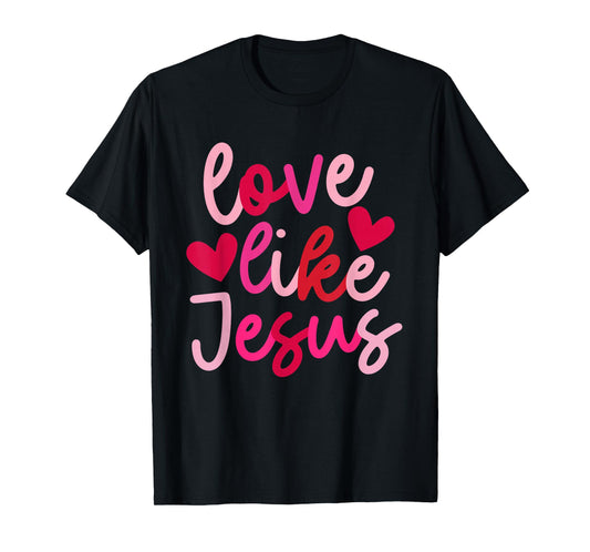 IZI POD Retro Love Like Jesus Coquette Heart Bow T-Shirt, Unisex-Adults, Black, Small, Short Sleeve, Valentine's Day Tee