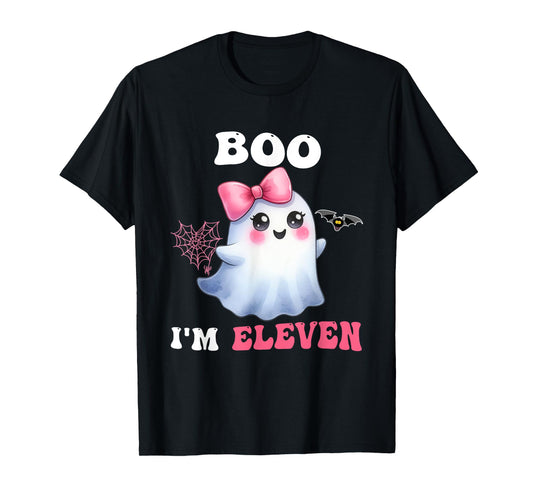 Boo I'm Eleven Cute Ghost 11th Birthday Funny Halloween Girl T-Shirt