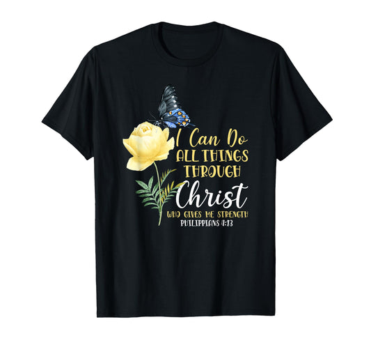Christian Bible Verse Butterfly Flower Philippians 4:13 T-Shirt