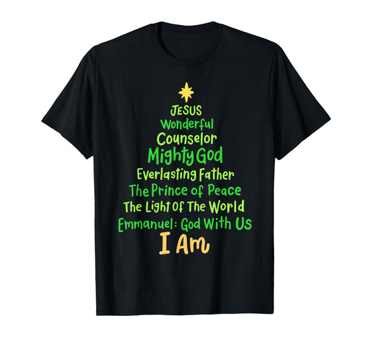 Christian Christmas Jesus Bible Names Xmas Tree Shaped T-Shirt