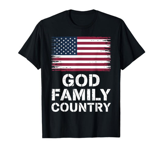 God Family Country - Patriotic Christian US Flag T-Shirt