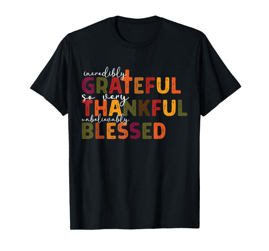 Thankful Grateful Blessed Christian Religious Thanksgiving T-Shirt