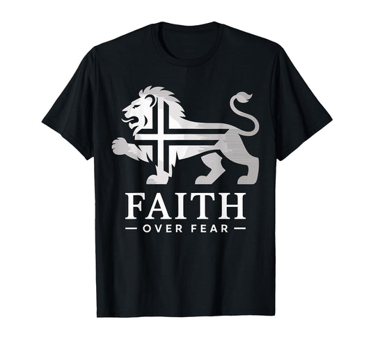 Faith Over Fear Lion Cross Christian T-Shirt