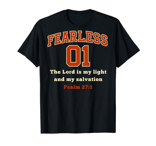 (ON Back) Fearless 01 Sports Jersey Style Psalm 27 1 Verse T-Shirt