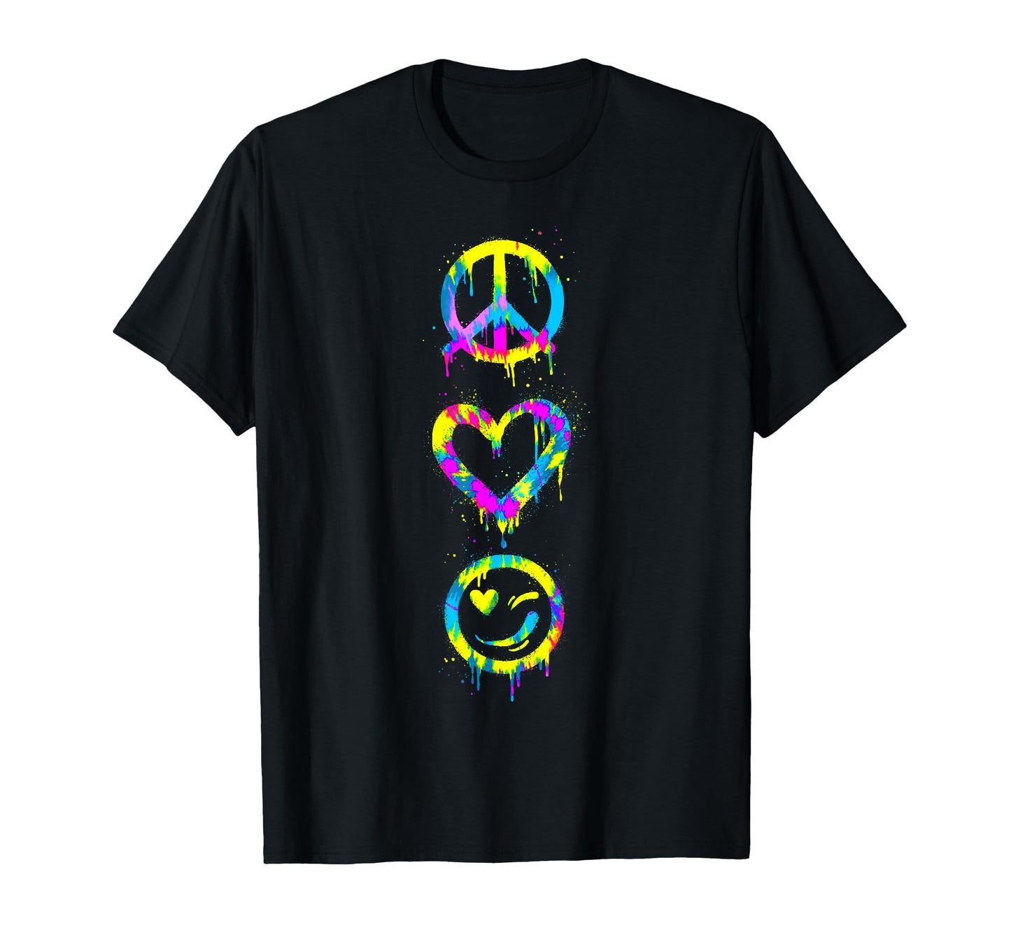 Groovy Hippie Tie Dye Peace Sign Heart Smile Face Peace Day T-Shirt
