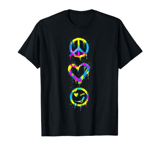 Groovy Hippie Tie Dye Peace Sign Heart Smile Face Peace Day T-Shirt