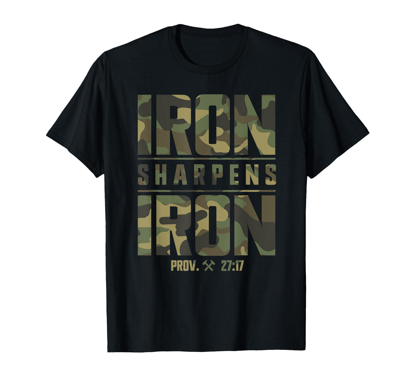 Iron Sharpens Iron Christian Men Camo Scripture Gym Workout T-Shirt