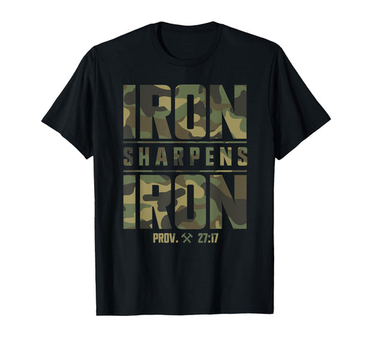 Iron Sharpens Iron Christian Men Camo Scripture Gym Workout T-Shirt