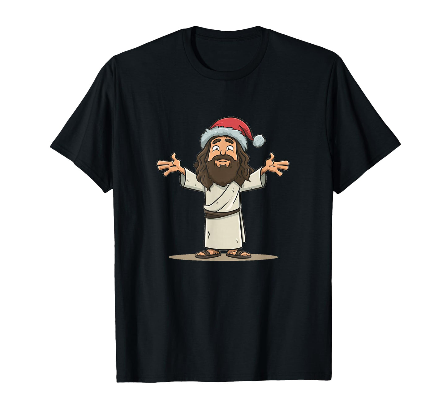 Great Cartoon Jesus with Festive Christmas Hat Costume T-Shirt