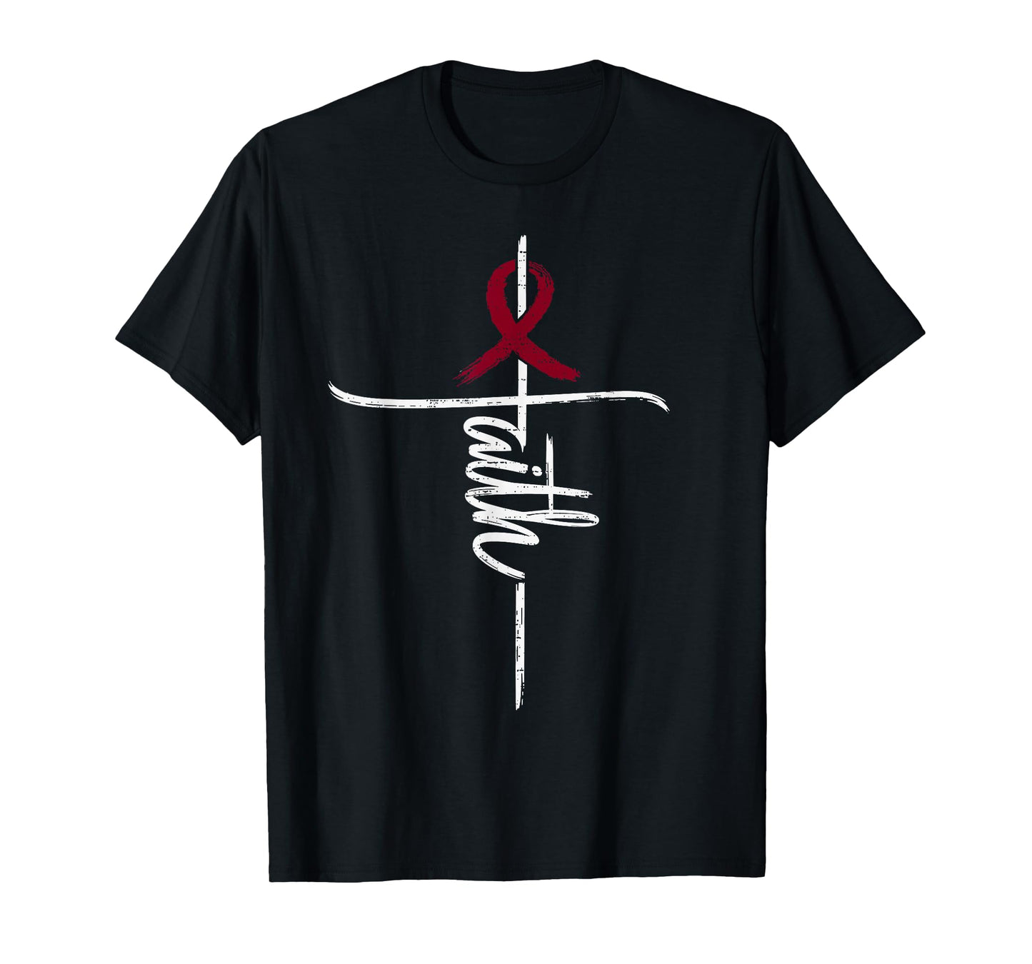 Faith Sickle Cell Anemia Awareness SCD Cross Ribbon Burgundy T-Shirt