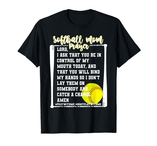 Softball Mom Prayer Game Day Baseball Christian Religious T-Shirt