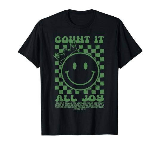 Count It All Joy Christian Bible Verse Groovy Smile Face T-Shirt