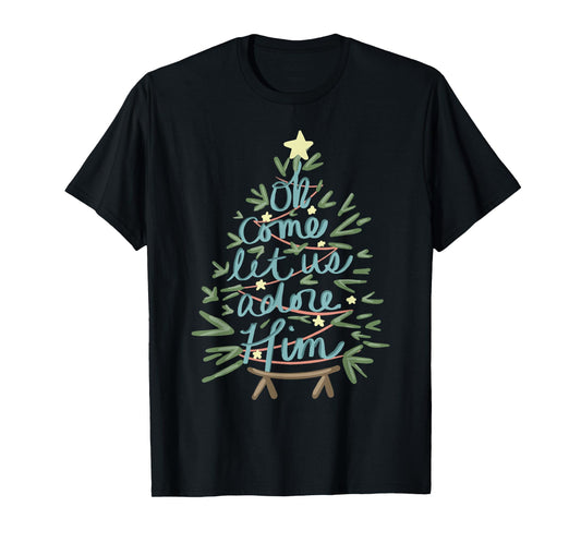 Oh Come Let Us Adore Him Christian Jesus Christmas Pajamas T-Shirt