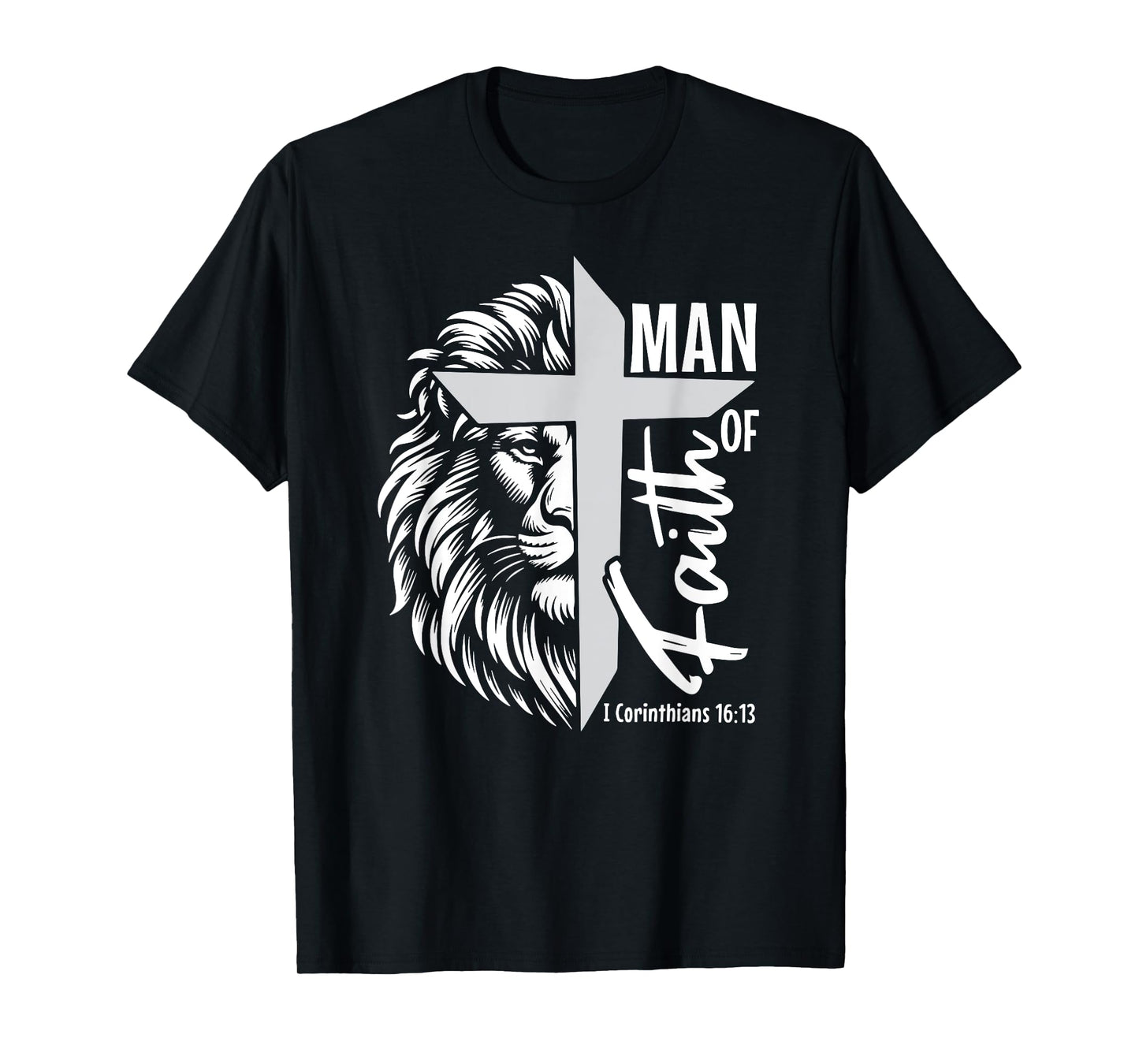 Man of Faith Lion Christian God Jesus Cross T-Shirt