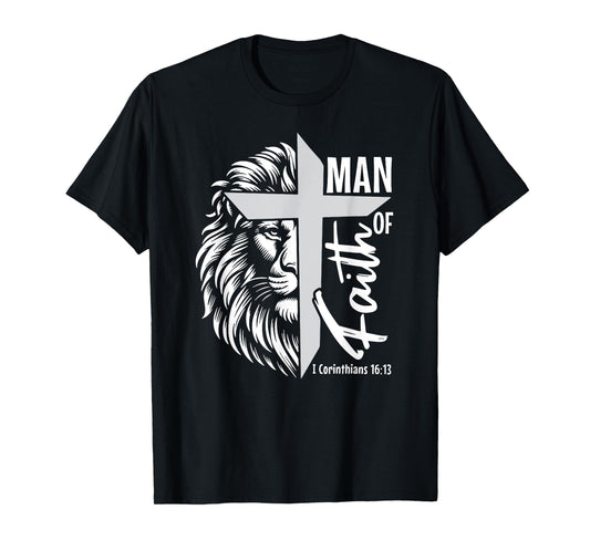 Man of Faith Lion Christian God Jesus Cross T-Shirt