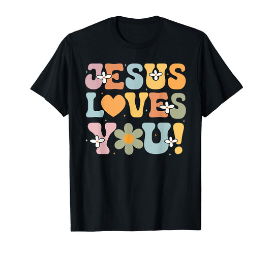 Cute Jesus Loves You Groovy Christian Kid Girl Women Vintage T-Shirt