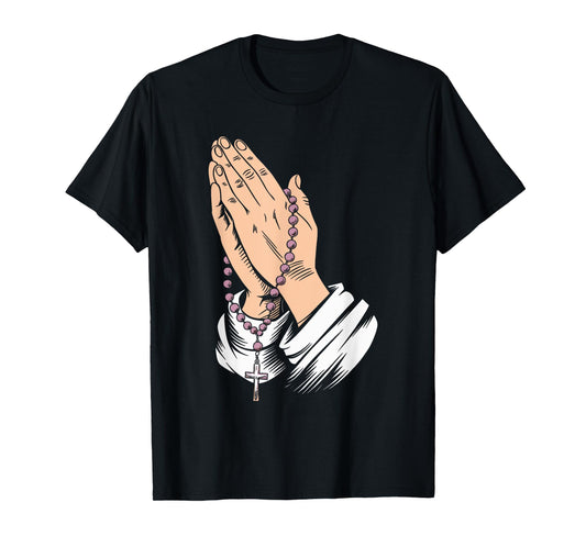 Rosary Praying Hands Faith Religious Christian Catholic T-Shirt
