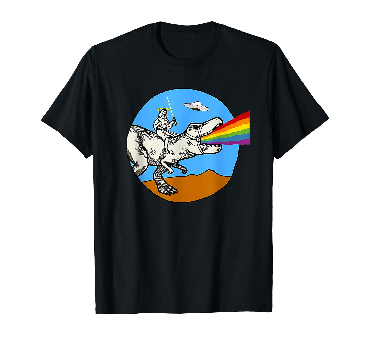 Funny Jesus Dinosaur Rainbow Jesus Ride Dinosaur T-Shirt
