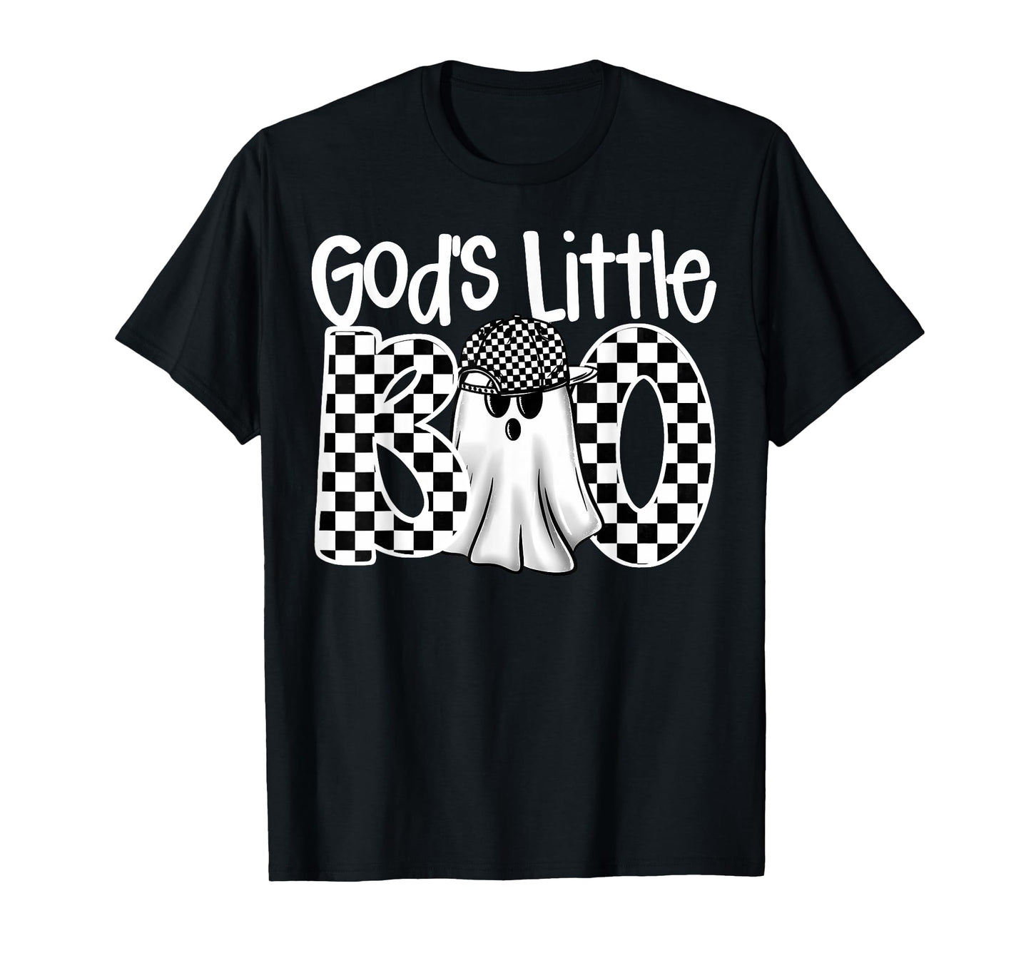 God's Little Boo Checkered Ghost Christian Halloween Boy Kid T-Shirt