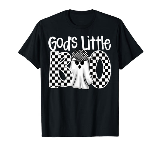 God's Little Boo Checkered Ghost Christian Halloween Boy Kid T-Shirt