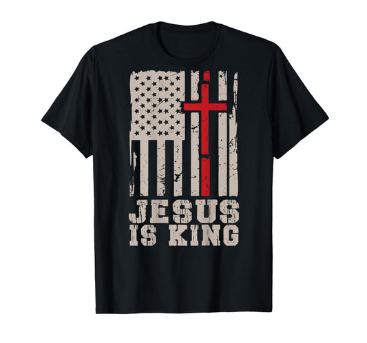 Jesus Is King American Flag Cross Patriotic Christian Faith T-Shirt