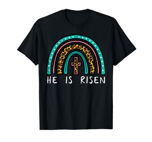 Easter Rainbow He Is Risen Religious Christian Girls Kids T-Shirt