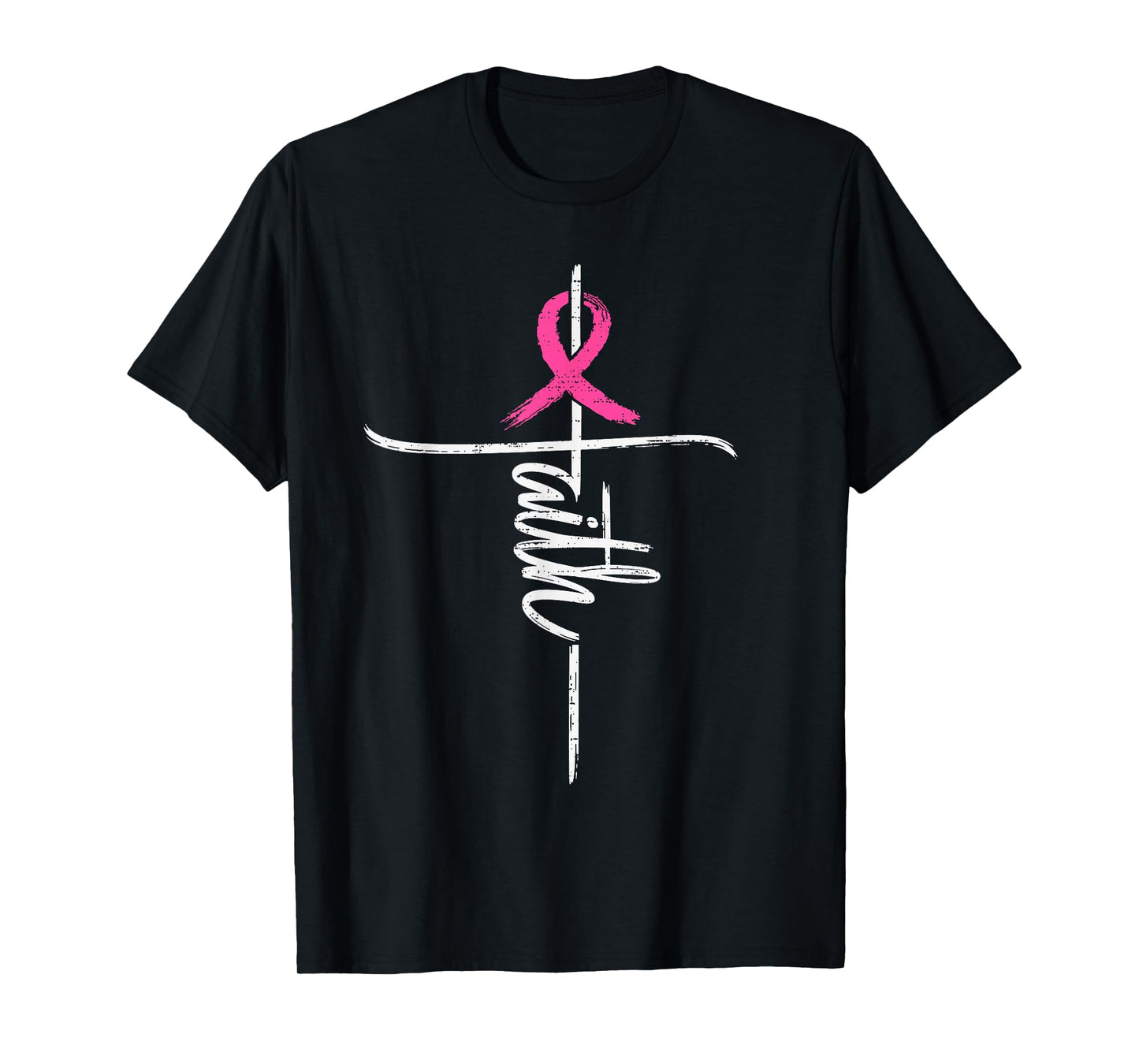 Faith Breast Cancer Awareness Cross Christian Pink Ribbon T-Shirt